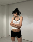 WARDEN EDGE Low-Rise Denim Shorts & Thigh High Ribbon Stocking