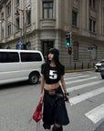 WARDEN EDGE Slim Cropped Number Print Tee