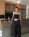 Hydrae Plaid Ruched Tube Top & Wide-Leg Pants Set