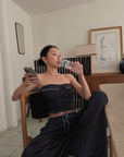 Hydrae Plaid Ruched Tube Top & Wide-Leg Pants Set