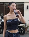 Hydrae Plaid Ruched Tube Top & Wide-Leg Pants Set