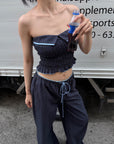 Hydrae Plaid Ruched Tube Top & Wide-Leg Pants Set
