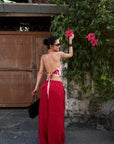 ROVENTE Pantalon cargo rouge à jambe large et cordon de serrage