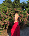 ROVENTE Pantalon cargo rouge à jambe large et cordon de serrage