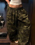 ROVENTE Pantalon camo à jambes larges et cordon de serrage