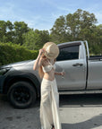 Rase le sol Ruched Halter Top & Draped Maxi Skirt Set