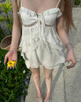 Rase Le Sol Silent Petals Lace-Trim Ruffle Mini Dress