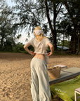 Rase le sol Striped Halter Bra and Relaxed Draped Lounge Pants Set