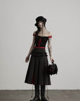 DOINDULGE Ruffle Waist Pleated Midi Skirt