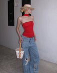Rase le sol Scarlet Cross-Halter Tube Top