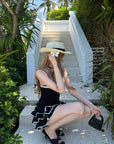 Rase le sol Lace Trim Fitted Top & Layered Mini Skirt Set