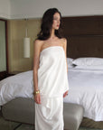 0122stepll Draped Strapless Top & Ruched Maxi Skirt Set