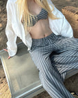 Rase le sol Striped Halter Bra and Relaxed Draped Lounge Pants Set
