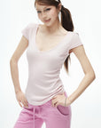 IAMXIAA Soft Fit V-Neck Cap Sleeve Tee