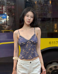 Hydrae Sheer Floral Lace Trim Corset Camisole Top