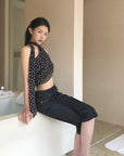 Hydrae Dark Indigo Embroidered Cropped Flare Denim Pants