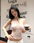 Hydrae 빈티지 체크 홀터 키홀 탑