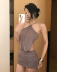 Hydrae Ruched Backless Halter Mini Dress