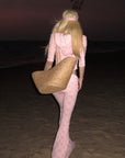 Rase le sol Pink Printed Hooded Fitted Zip Hoodie and Low-Rise Flared Pants Set