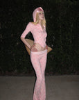 Rase le sol Pink Printed Hooded Fitted Zip Hoodie and Low-Rise Flared Pants Set