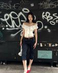 Hydrae Dark Indigo Embroidered Cropped Flare Denim Pants