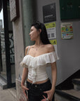 Hydrae Romantic Off Shoulder Chiffon Ruffle Ruched Top