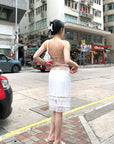 Hydrae Vintage Lace Trim Linen Midi Skirt