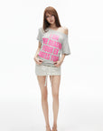 IAMXIAA Off-Shoulder Graphic Slouch Tee