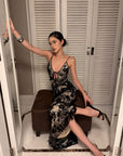 ROVENTE Lace Sequin Sheer Bodycon Maxi Dress