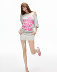 IAMXIAA Off-Shoulder Graphic Slouch Tee