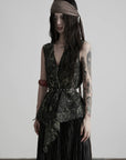 DOINDULGE Gothic Belted Waist Vest Top
