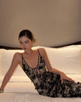 ROVENTE Lace Sequin Sheer Bodycon Maxi Dress