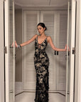 ROVENTE Lace Sequin Sheer Bodycon Maxi Dress