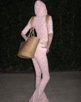 Rase le sol Pink Printed Hooded Fitted Zip Hoodie and Low-Rise Flared Pants Set