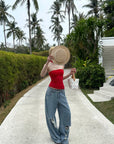 Rase le sol Scarlet Cross-Halter Tube Top