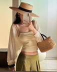 Hydrae Ensemble cardigan superposé, caraco & Pantalon large en satin