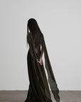DOINDULGE Shadow Veil Draped Maxi Dress Dark Ash Flowing Slip Dress