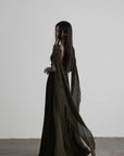 DOINDULGE Shadow Veil Draped Maxi Dress Dark Ash Flowing Slip Dress