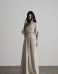 DOINDULGE Ruined Gauze Draped Maxi Dress Raw Edge Smocked Waist Ritual Dress