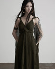 DOINDULGE Shadow Veil Draped Maxi Dress Dark Ash Flowing Slip Dress