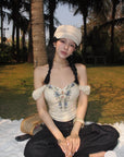 Hydrae Haut corset paysanne froncé brodé