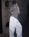 Rase le sol Embroidered Wide-Leg Drawstring Pants