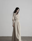 DOINDULGE Ruined Gauze Draped Maxi Dress Raw Edge Smocked Waist Ritual Dress