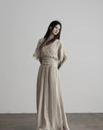 DOINDULGE Ruined Gauze Draped Maxi Dress Raw Edge Smocked Waist Ritual Dress