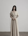 DOINDULGE Ruined Gauze Draped Maxi Dress Raw Edge Smocked Waist Ritual Dress
