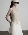 DOINDULGE Antique Lace Corset Camisole Raw Edge Asymmetric Hem Top
