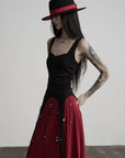 DOINDULGE Crimson Ritual Panel Maxi Dress Contrast Corset Silhouette Beaded Gown