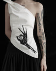 DOINDULGE One Shoulder Asymmetric Embroidered Top