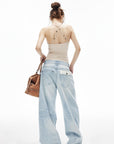 IAMXIAA Jean large taille basse délavé