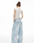 IAMXIAA Jean large taille basse délavé